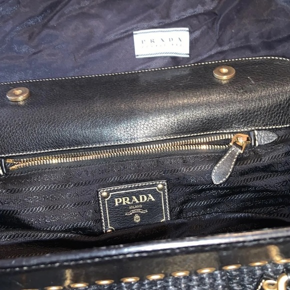 💯Auth PRADA Paglia Vitello Danio Large Raffia Style Straw Bag - Picture 9 of 14